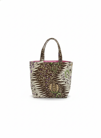Quadrille Medium Tote: Les Indiennes - Brown Multi