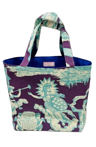 Quadrille Medium Tote: Independence Toile - Turquoise / Purple